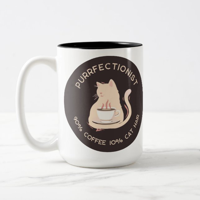 Purrfectionist Coffee and Cat Lover Funny Quote Zweifarbige Tasse (Links)