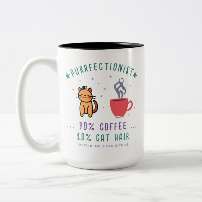 Purrfectionist Coffee Cat Lover Funny Quote Zweifarbige Tasse (Links)