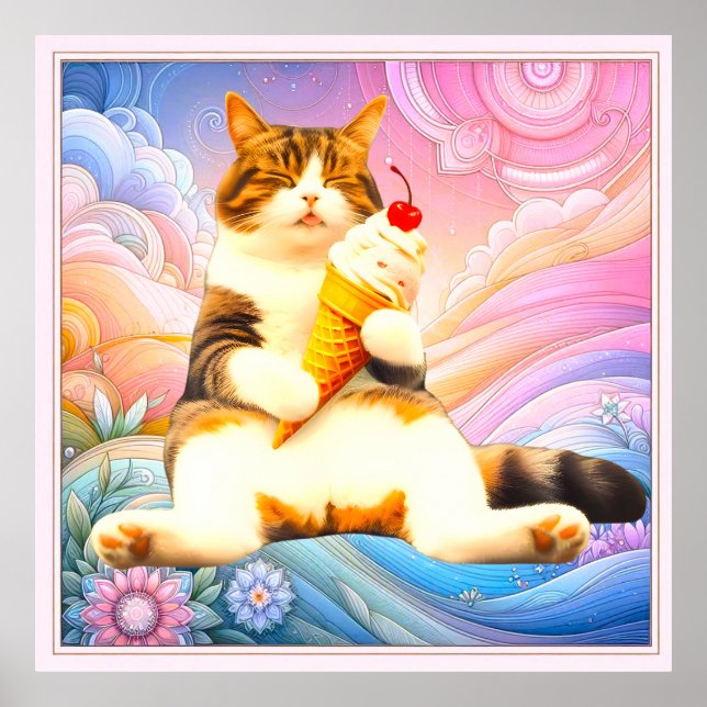 Purrfectly Asleep – Cat Holding Ice Cream Cone Poster (Vorne)