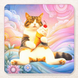Purrfectly Asleep – Cat Holding Ice Cream Cone Rechteckiger Pappuntersetzer