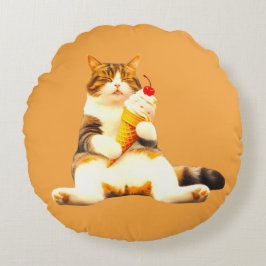 Purrfectly Asleep – Cat Holding Ice Cream Cone Rundes Kissen