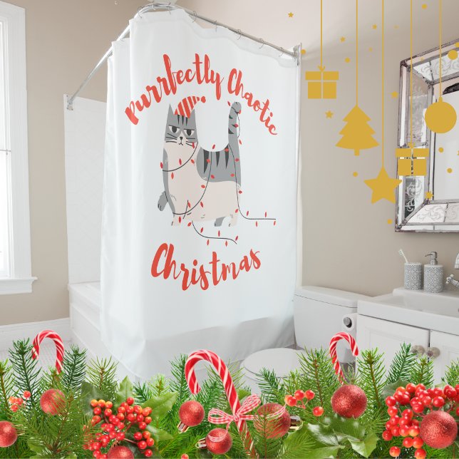 Purrfectly Chaotic Christmas Funny Holiday Cat  Duschvorhang (Von Creator hochgeladen)