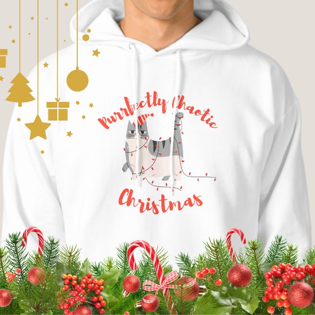 Purrfectly Chaotic Christmas Funny Holiday Cat  Hoodie (Von Creator hochgeladen)