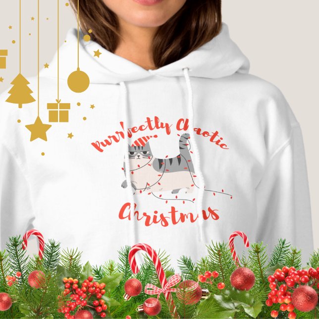 Purrfectly Chaotic Christmas Funny Holiday Cat  Hoodie (Von Creator hochgeladen)