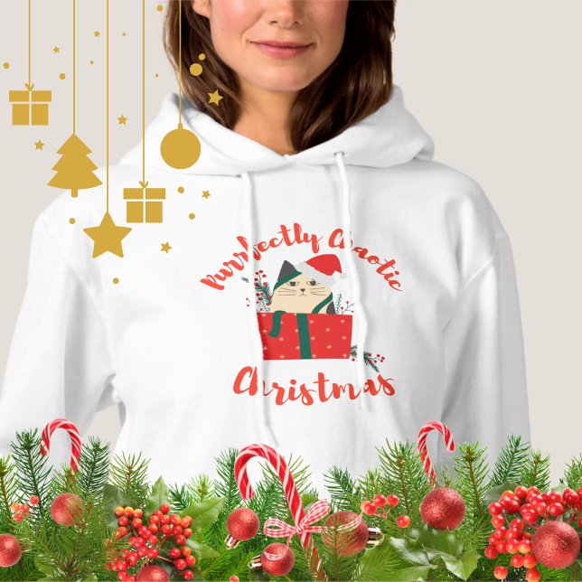 Purrfectly Chaotic Christmas Funny Holiday Cat  Hoodie (Von Creator hochgeladen)