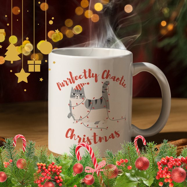 Purrfectly Chaotic Christmas Funny Holiday Cat  Kaffeetasse (Von Creator hochgeladen)
