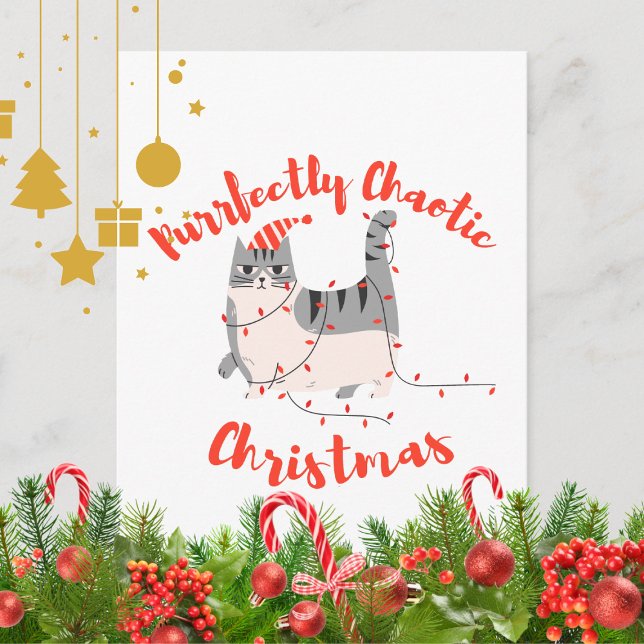 Purrfectly Chaotic Christmas Funny Holiday Cat  Postkarte (Von Creator hochgeladen)