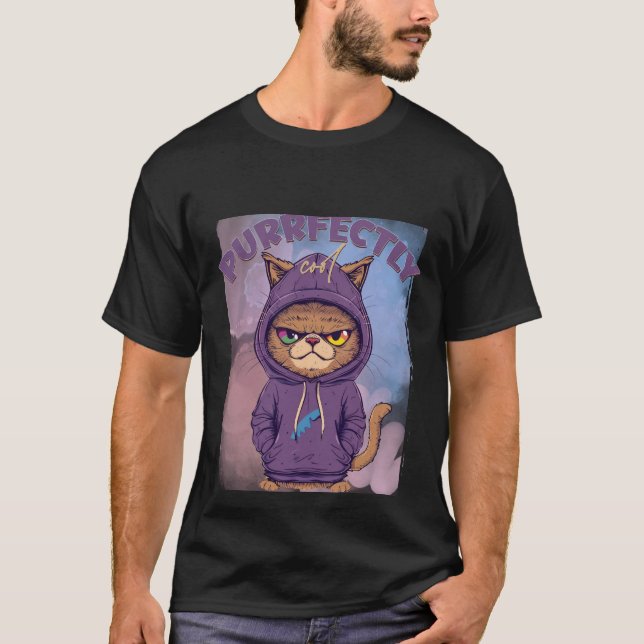 Purrfectly Cool Sassy Cat in Hoodie  ✨💜🐈 T-Shirt (Vorderseite)