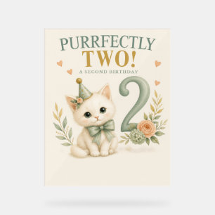 Purrfectly Two Wasserfarben-Geburtstags-Acrylschil Acrylschild