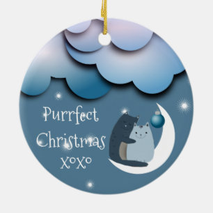 Purrfekte Weihnachtskatzen auf dem Mond Custom Keramik Ornament