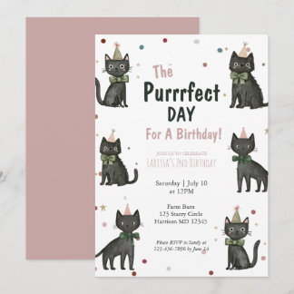 Purrfektes schwarzes Katzen-Kinder-Zweites-Geburts Einladung