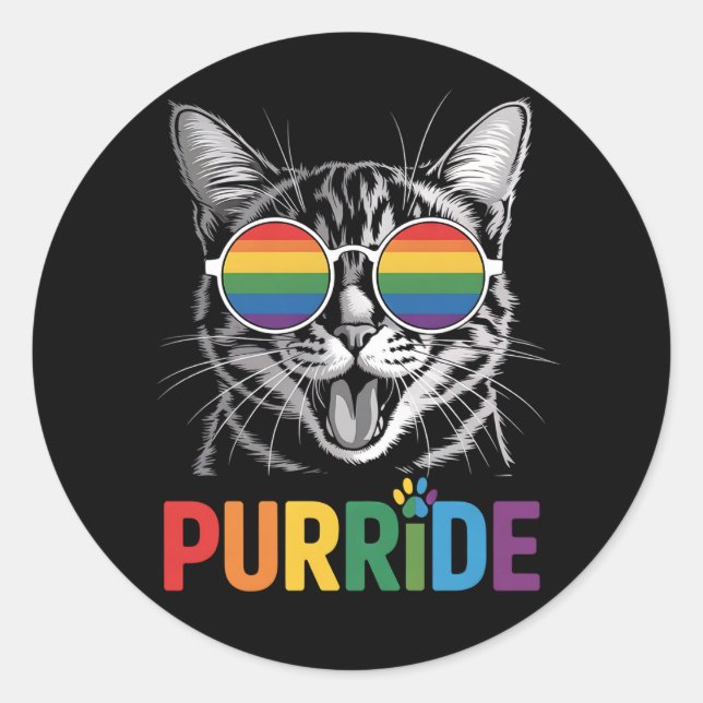 Purride Cat Gay Lesbian Rainbow LGBTQ Alleinstolz Runder Aufkleber (Vorderseite)