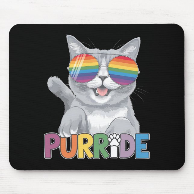 Purride Cat Sonnenbrille Gay Pride Rainbow LGBTQ Mousepad (Vorne)