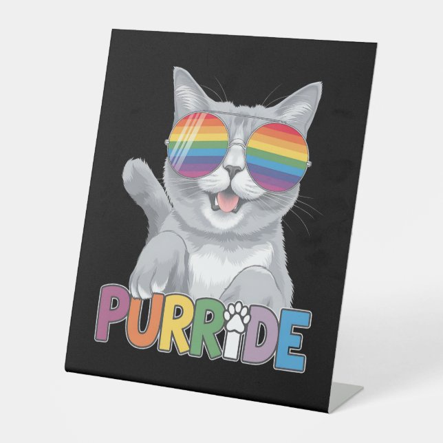 Purride Cat Sonnenbrille Gay Pride Rainbow LGBTQ Sockelschild (Vorderseite)