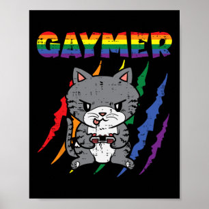 Purride Cat Video Game Gamer Lgbtq Rainbow Flag GG Poster