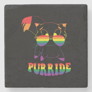 Purride Cute Gay Cat Lesbian Rainbow Steinuntersetzer