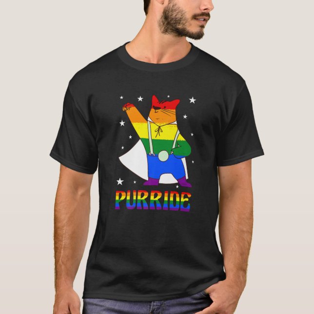 Purride Dabbing Cat Meow Gay Pride Geschlechtergle T-Shirt (Vorderseite)