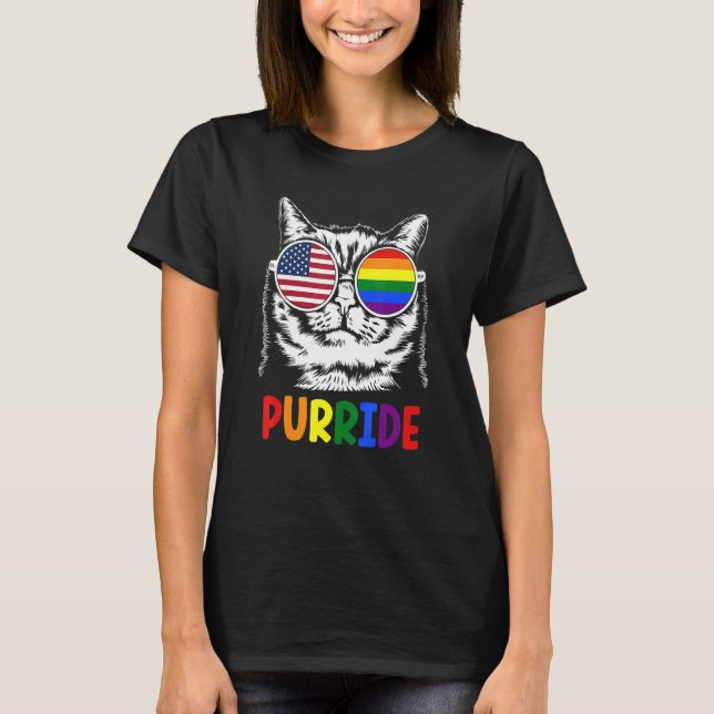 Purride Gay Pride Parade Regenbogenfarbenkatze mit T-Shirt (Vorderseite)