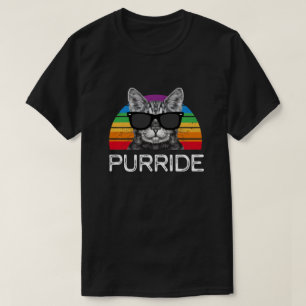 Purride Katzen-Gay Pride-Monats-Regenbogen-Retro T-Shirt