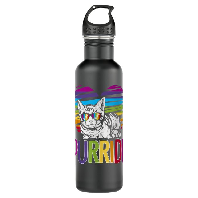 Purride LGBT Gay Pride Cat LGBTQ Monat 2019 Edelstahlflasche (Vorderseite)