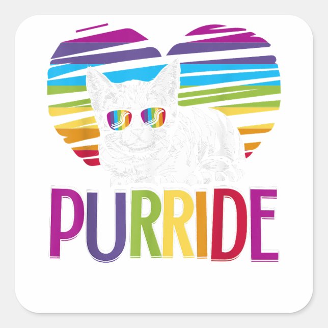 Purride LGBT Gay Pride Cat LGBTQ Monat 2019 Quadratischer Aufkleber (Vorderseite)