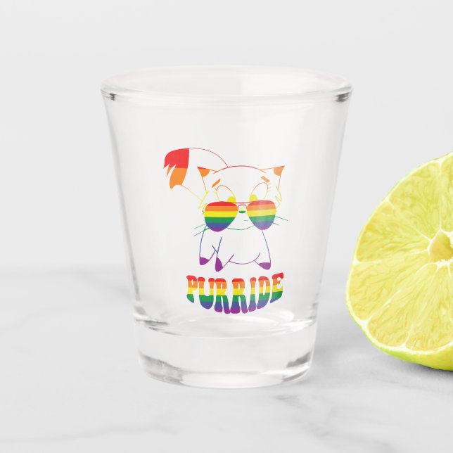 Purride | Niedliche Gay Cat | Lesbisch | Regenboge Schnapsglas (Vorderseite)