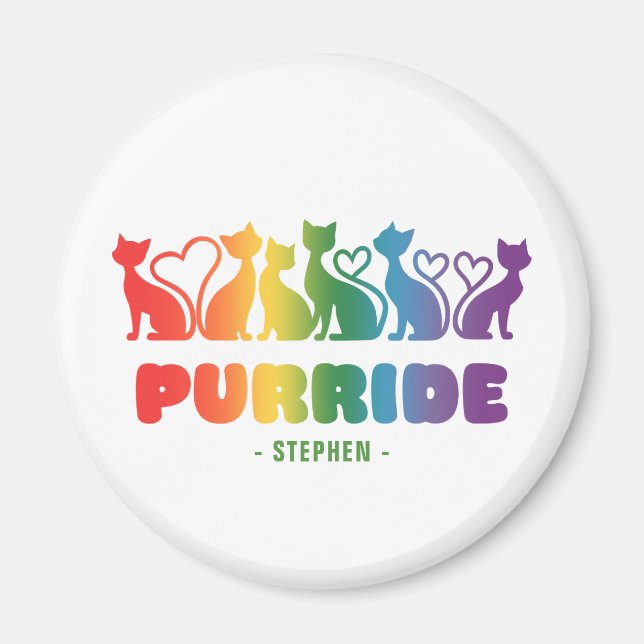 Purride - Rainbow Cat Silhouette LGBTQ+ Pride Puff Magnet (Vorne)
