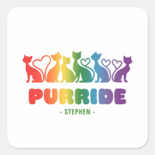 Purride - Rainbow Cat Silhouette LGBTQ+ Pride Puff Quadratischer Aufkleber