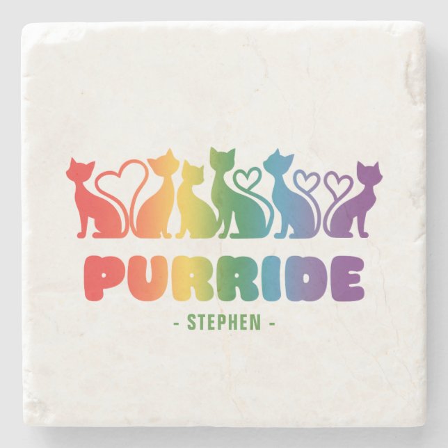Purride - Rainbow Cat Silhouette LGBTQ+ Pride Puff Steinuntersetzer (Vorderseite)