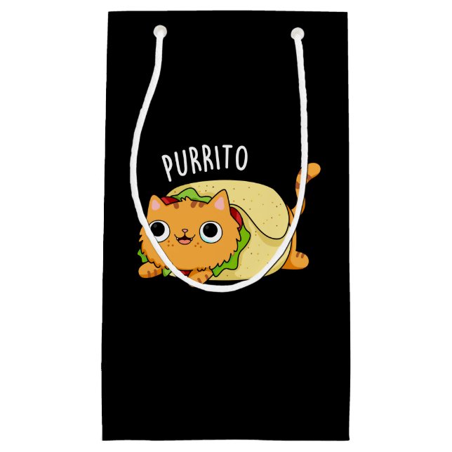 Purrito Funny Cat Burrito Pun Dark BG Kleine Geschenktüte (Vorderseite)