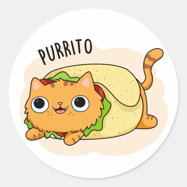Purrito Funny Cat Burrito Pun Runder Aufkleber (Vorderseite)