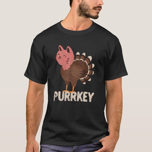 Purrkey Turkey Day Kitten  Thanksgiving Cat Owner T-Shirt (Vorderseite)