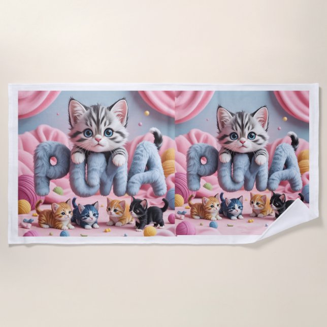 PURRMA Cute Kitten Beach Towel Strandtuch (Vorderseite)