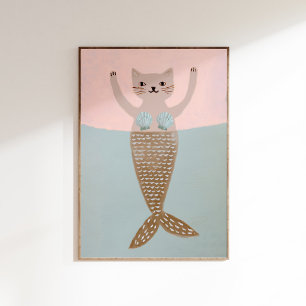 Purrmaid-Kinderzimmer-Wandkunst Süße Katzen-Meer Poster