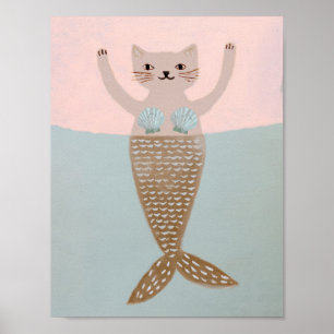 Purrmaid-Kinderzimmer-Wandkunst Süße Katzen-Meer Poster