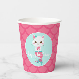 Purrmaid Kitty Mermaid Pink Scales Geburtstagspart Pappbecher