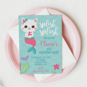 Purrmaid Meerjungfrau Kitty Poolparty Geburtstagsf Einladung