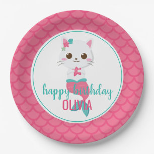 Purrmaid Meerjungfrau Kitty Rosa Geburtstag Pappteller