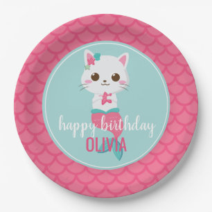 Purrmaid Meerjungfrau Kitty rosa Schuppen Geburtst Pappteller