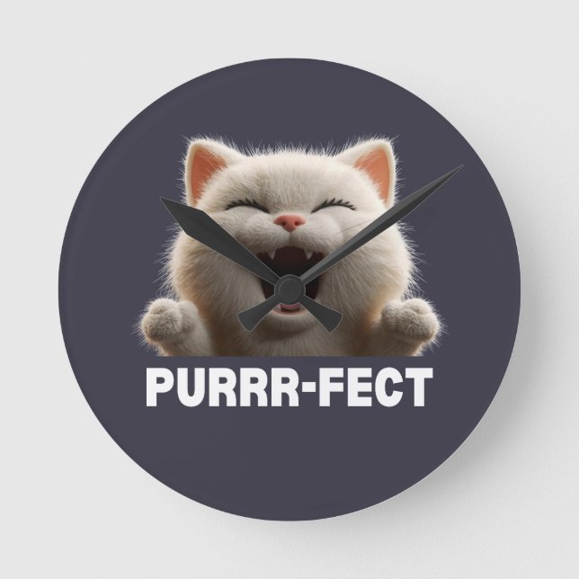 PURRR-FECT Hilarious Laughing Cat Meme T Shirt Runde Wanduhr (Vorderseite)