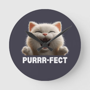 PURRR-FEKTE Lustige Lachende Katze Meme T-Shirt Runde Wanduhr