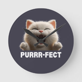 PURRR-FEKTE Lustige Lachende Katze Meme T-Shirt Runde Wanduhr