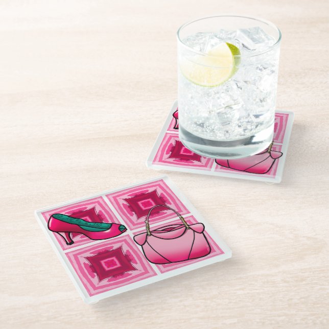 Purse And Shoe Lover Glasuntersetzer (Schrägansicht)