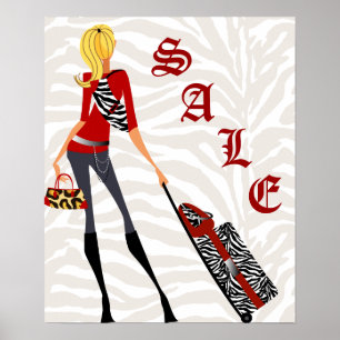 Pursuit Sale Poster Zebra Leopard Red Tan
