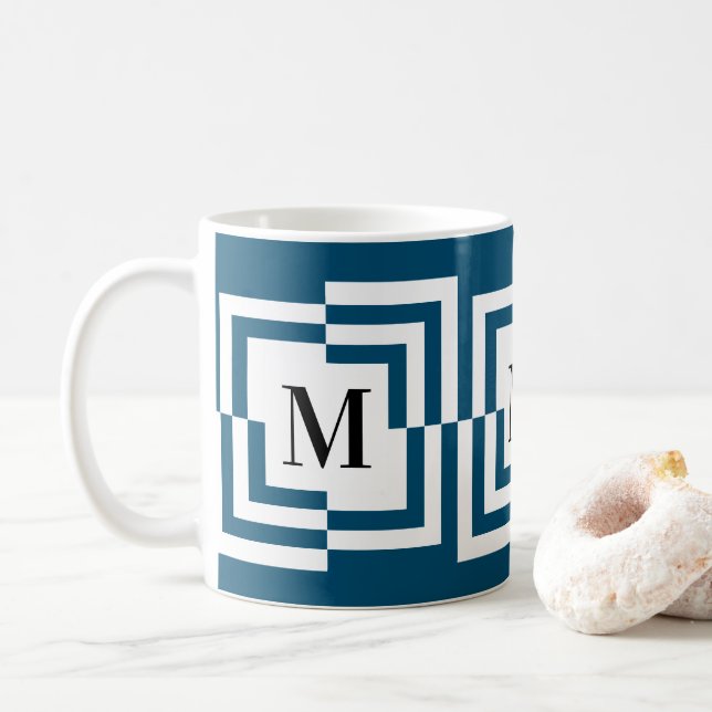Push Pull Modern Square Monogram Kaffeetasse (Mit Donut)