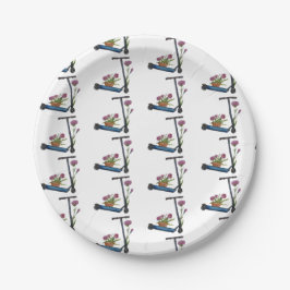 Push Scooter Floral Art Paper Plate Pappteller