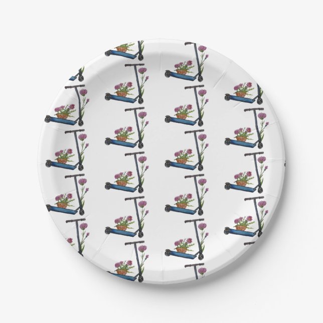 Push Scooter Floral Art Paper Plate Pappteller (Vorderseite)
