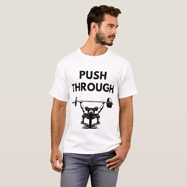 PUSH THROUGH Mens Basic T Shirt Minimal Gym Motiva (Vorne ganz)