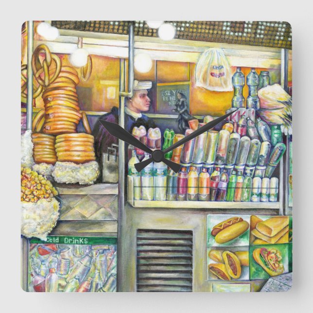 Pushcart-Paradies Quadratische Wanduhr (Vorderseite)