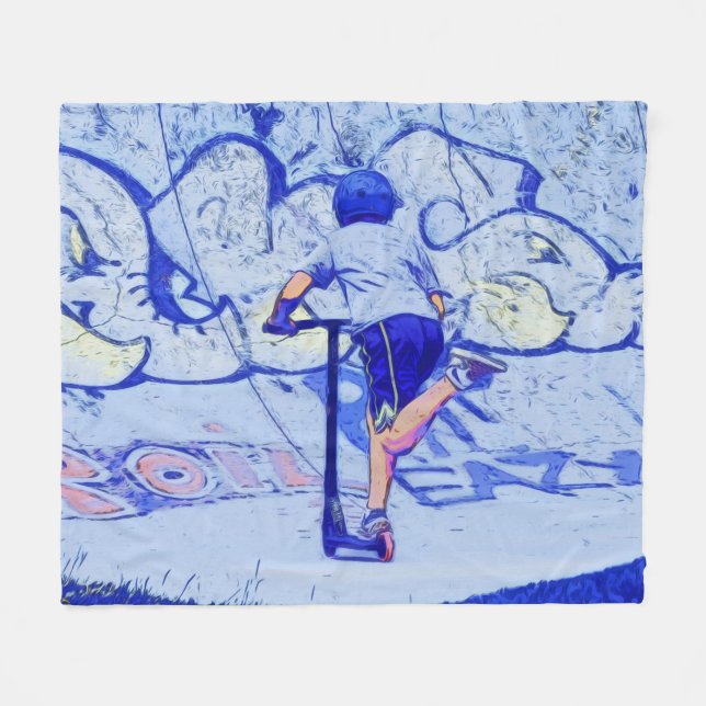 Pushin' It - Stunt Scooter Rider Fleecedecke (Vorderseite (Horizontal))